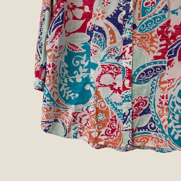 Chico's Wrinkle Resistant Non Iron Button Vibrant Shirt 3/4 Sleeve Size L (2) - Picture 8 of 8